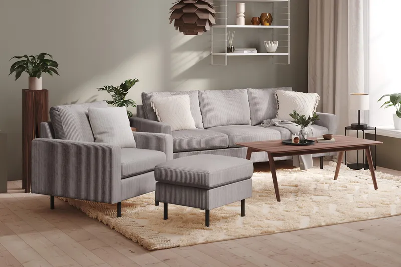 Peppe 3-istuttava Manchester-sohva - Harmaa - Huonekalut - Sohva - 3:n istuttava sohva