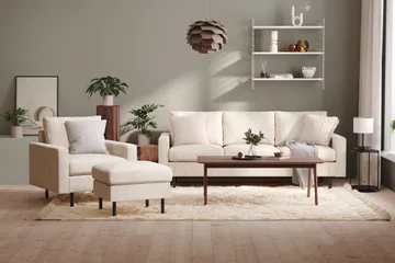 Peppe 3-istuttava Manchestersohva - Beige - Huonekalut - Sohva - 3:n istuttava sohva