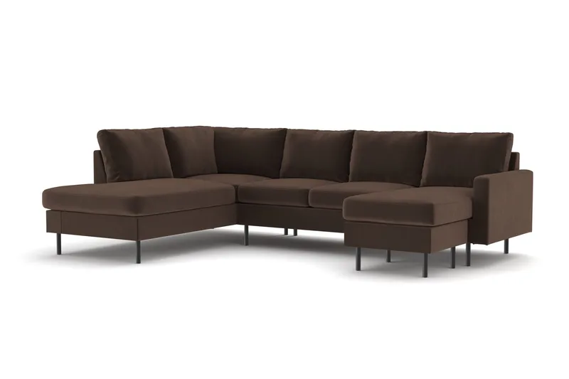 Peppe 4-istuttava Vasenkätinen U-muotoinen Sohva Divaanilla ja Leponurkkauksella Manchester-kankaasta - Ruskea - Huonekalut - Sohva - Divaanisohva