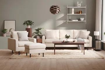 Peppe Sohvaryhmä 3-istuttava Sohva + Nojatuoli + Rahi Manchester-kankaalla - Beige - Huonekalut - Sohva - Sohvaryhmä