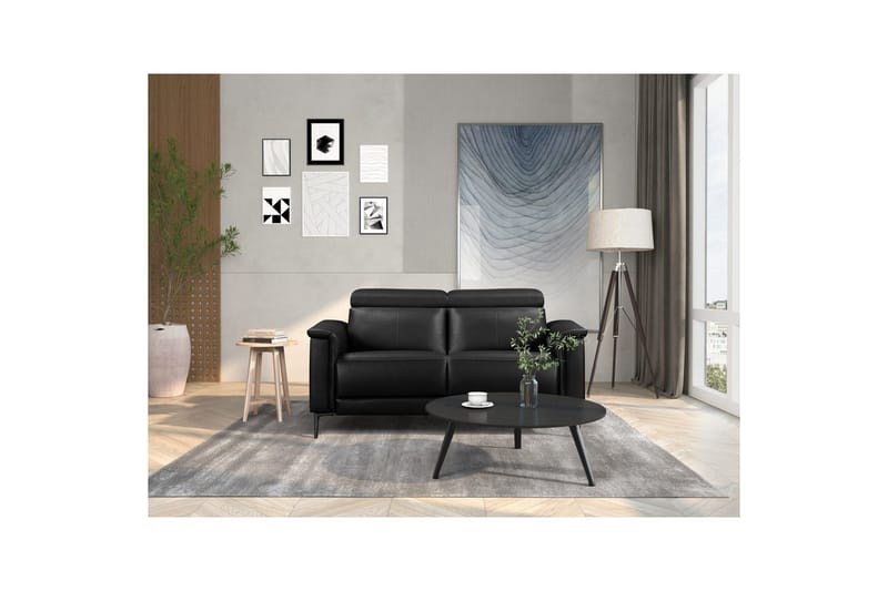 Recliner-sohva ilman kulmaa Loft24 2-istuttava sohva Lund musta, nahka/PU, sähkötoiminen recliner Svart, Graphite Grey - Huonekalut - Sohva - Mekanismisohva - 2 istuttava mekanismisohva