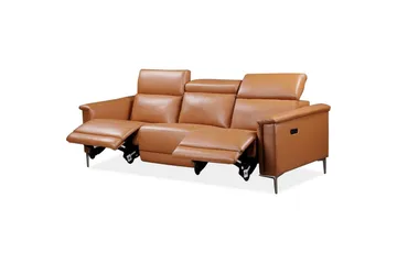 Recliner-sohva ilman kulmaa Loft24 3-istuttava sohva Lund Cognac Brun,Grå - Huonekalut - Sohva - Mekanismisohva - 3 istuttava mekanismisohva