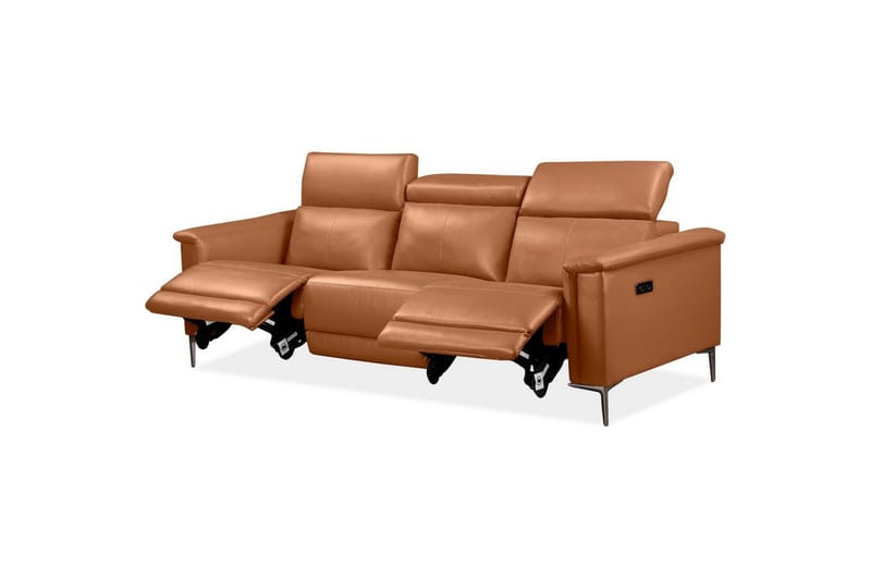 Recliner-sohva ilman kulmaa Loft24 3-istuttava sohva Lund Cognac Chocolate Brown,Grå - Huonekalut - Sohva - Mekanismisohva - 3 istuttava mekanismisohva