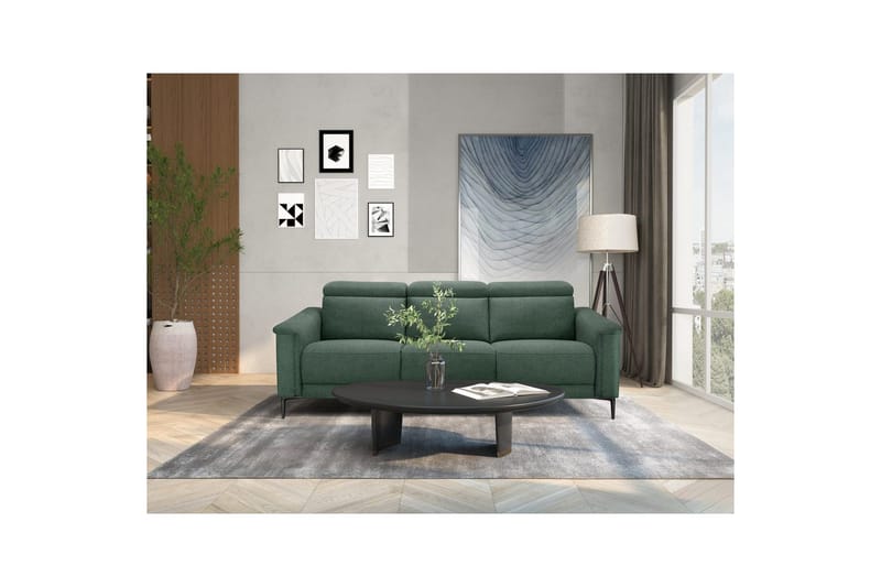 Recliner-sohva ilman kulmaa Loft24 3-istuttava sohva Lund Dark Green - Huonekalut - Sohva - Mekanismisohva - 3 istuttava mekanismisohva