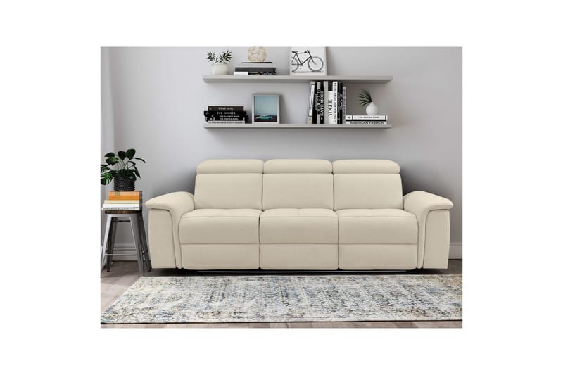 Recliner-sohva ilman kulmaa Loft24 3-istuttava sohva Rayland Vit - Huonekalut - Sohva - Mekanismisohva - 3 istuttava mekanismisohva