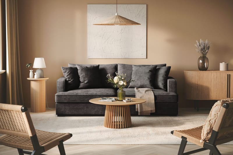 Rossita 3-istuttava Syvä Sohva Chenillestä - Musta - Huonekalut - Sohva - 3:n istuttava sohva