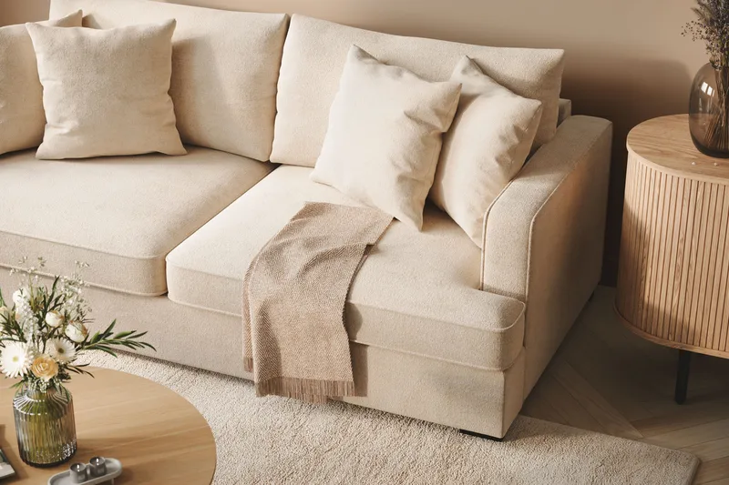 Rossita 3-istuttava Syvä Sohva Chenillestä - Trenza 06, Beige Chenille - Huonekalut - Sohva - 3:n istuttava sohva
