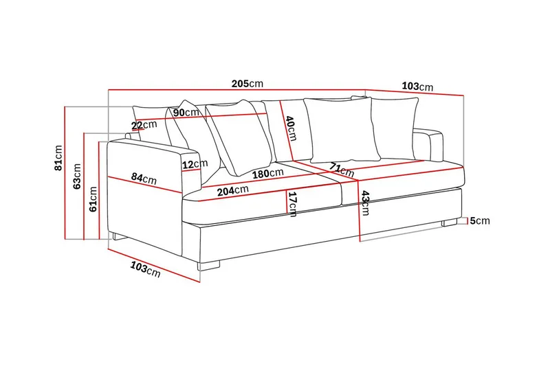Rossita 3-istuttava Syvä Sohva Kangas - Ruskea - Huonekalut - Sohva - 3:n istuttava sohva