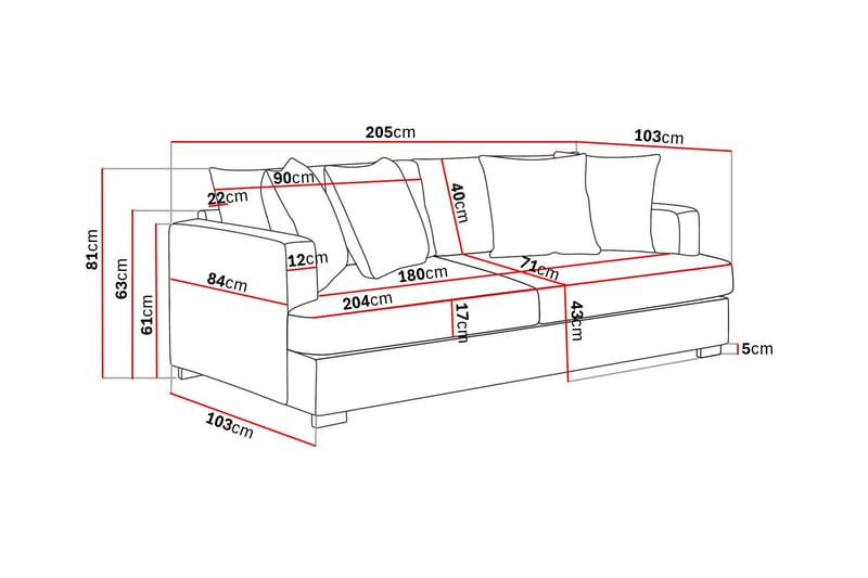 Rossita 3-istuttava Syvä Sohva Vakosametti - Offwhite - Huonekalut - Sohva - 3:n istuttava sohva