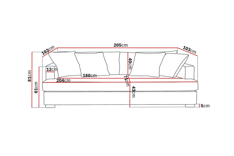 Rossita 3-istuttava Syvä Sohva Yhdellä Istuintyynyllä Chenillestä - Beige - Huonekalut - Sohva - 3:n istuttava sohva