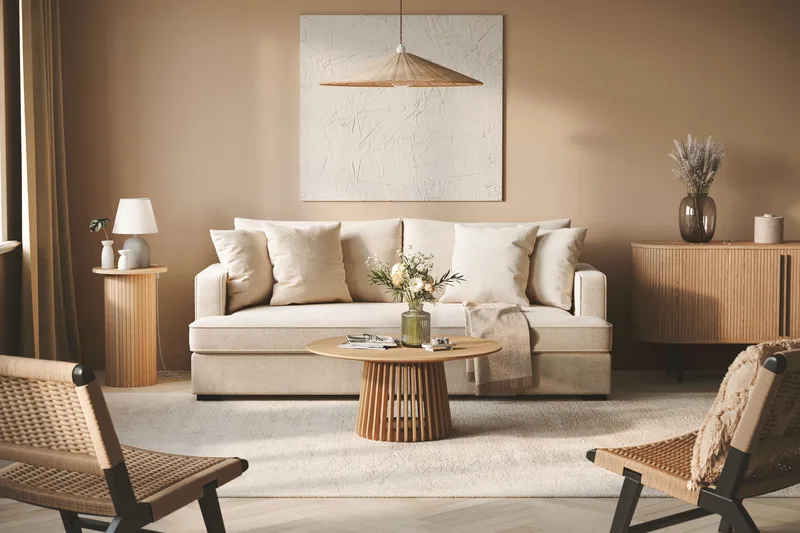 Rossita 3-istuttava Syvä Sohva Yhdellä Istuintyynyllä Chenillestä - Beige - Huonekalut - Sohva - 3:n istuttava sohva