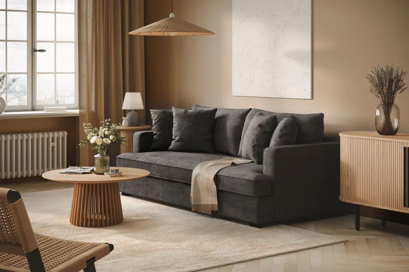 Rossita 3-istuttava Syvä Sohva Yhdellä Istuintyynyllä Chenillestä - Musta - Huonekalut - Sohva - 3:n istuttava sohva