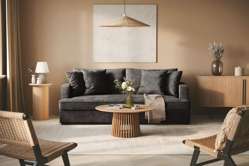 Rossita 3-istuttava Syvä Sohva Yhdellä Istuintyynyllä Chenillestä - Musta - Huonekalut - Sohva - 3:n istuttava sohva