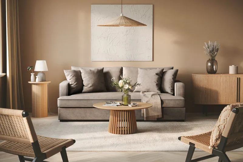 Rossita 3-istuttava Syvä Sohva Yhdellä Istuintyynyllä Kangassohva - Ruskea - Huonekalut - Sohva - 3:n istuttava sohva