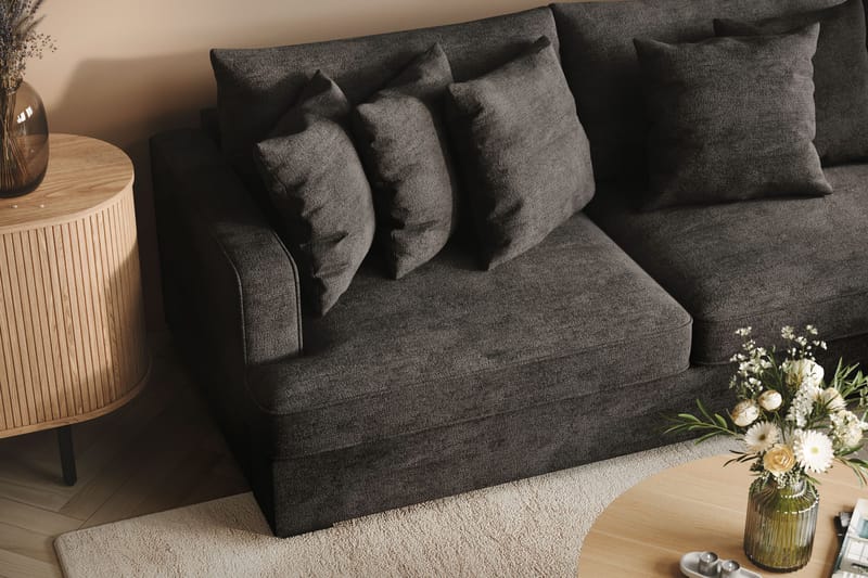 Rossita 4-istuttava Oikeakätinen L-muotoinen Syvä Leponurkkasohva Chenillestä - Musta - Huonekalut - Sohva - Divaanisohva