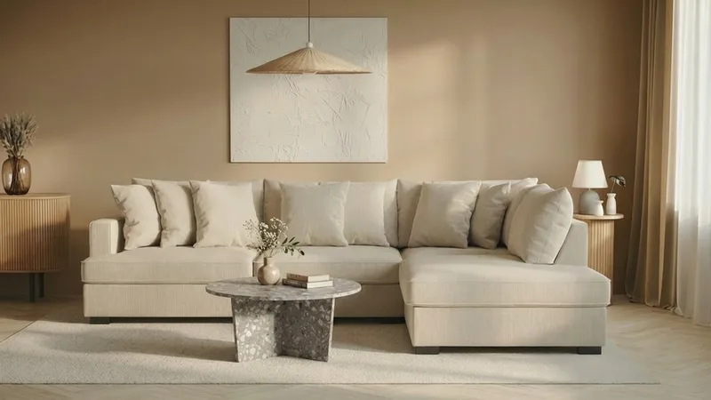 Rossita 4-istuttava Oikeakätinen L-muotoinen Syvä Leponurkkasohva Vakosametti - Beige - Huonekalut - Sohva - Divaanisohva