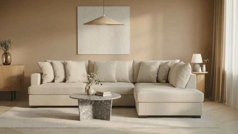 Rossita 4-istuttava Oikeakätinen L-muotoinen Syvä Leponurkkasohva Vakosametti - Greige - Huonekalut - Sohva - Divaanisohva