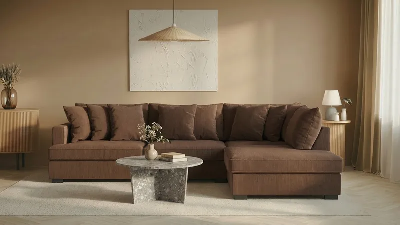 Rossita 4-istuttava Oikeakätinen L-muotoinen Syvä Leponurkkasohva Vakosametti - Ruskea - Huonekalut - Sohva - Divaanisohva