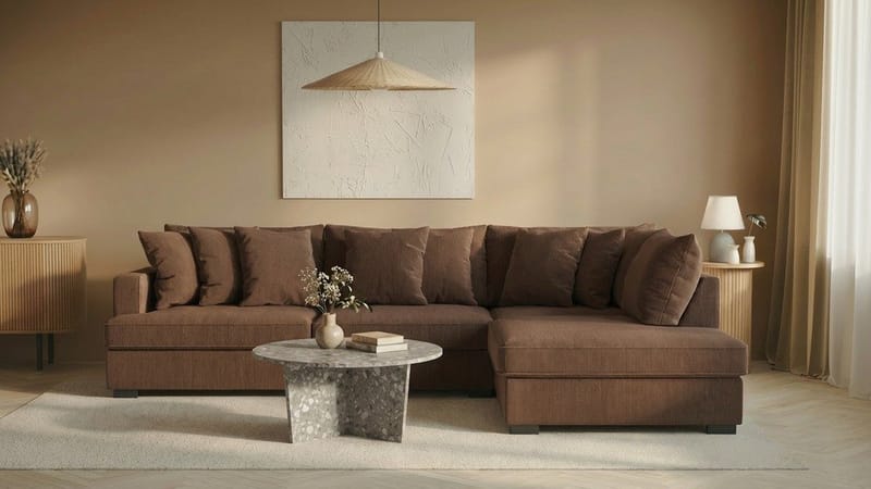 Rossita 4-istuttava Oikeakätinen L-muotoinen Syvä Leponurkkasohva Vakosametti - Ruskea - Huonekalut - Sohva - Divaanisohva