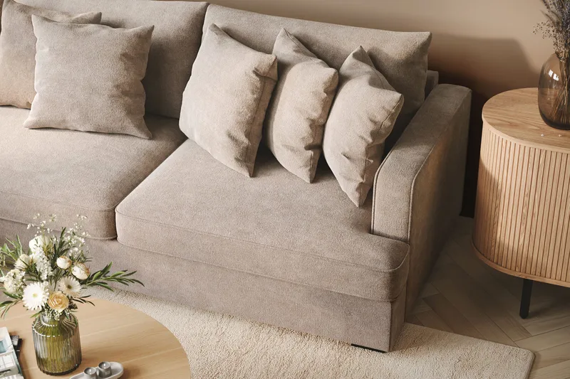 Rossita 4-istuttava Vasenkätinen L-muotoinen Syvä Leponurkkasohva Chenillestä - Harmaa / Ruskea - Huonekalut - Sohva - Divaanisohva