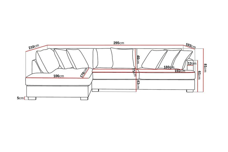 Rossita 4-istuttava Vasenkätinen L-muotoinen Syvä Leponurkkasohva Chenillestä - Musta - Huonekalut - Sohva - Divaanisohva