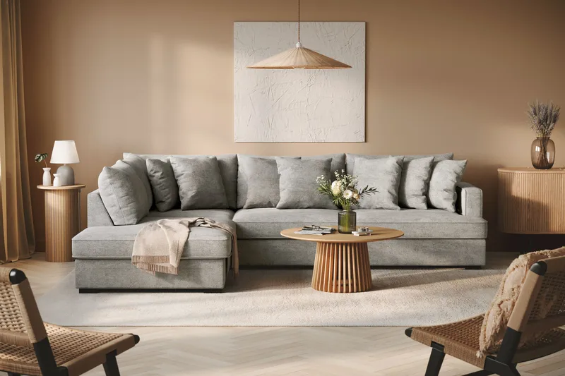 Rossita 4-istuttava Vasenkätinen L-muotoinen Syvä Leponurkkasohva Chenillestä - Vaaleanharmaa - Huonekalut - Sohva - Divaanisohva