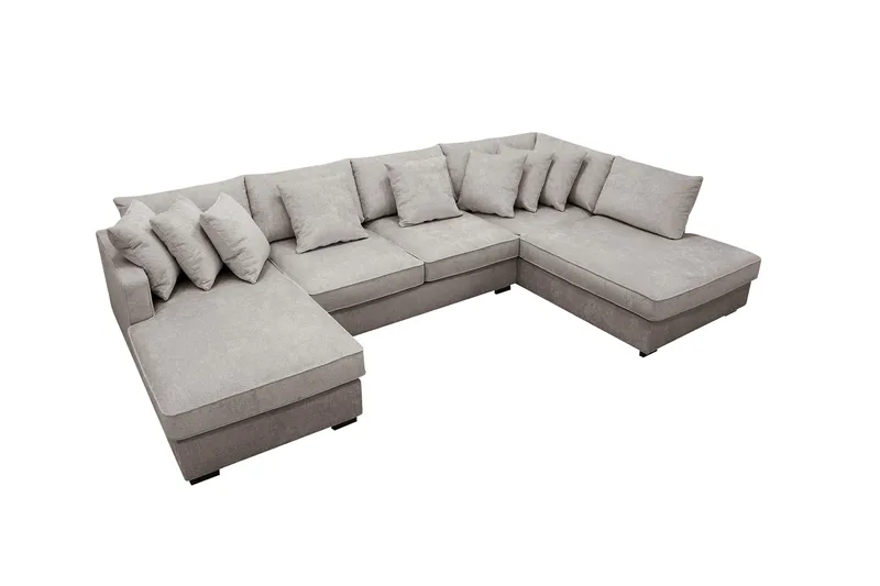 Rossita 5-istuttava Oikeakätinen U-muotoinen Syvä Sohva Divaanilla ja Leponurkkauksella Chenillestä - Harmaa / Ruskea - Huonekalut - Sohva - Divaanisohva