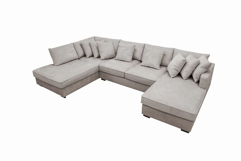 Rossita 5-istuttava Oikeakätinen U-muotoinen Syvä Sohva Divaanilla ja Leponurkkauksella Chenillestä - Harmaa / Ruskea - Huonekalut - Sohva - Divaanisohva