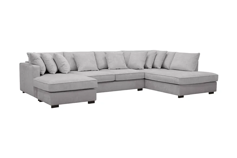 Rossita 5-istuttava Oikeakätinen U-muotoinen Syvä Sohva Divaanilla ja Leponurkkauksella Chenillestä - Harmaa - Huonekalut - Sohva - Divaanisohva