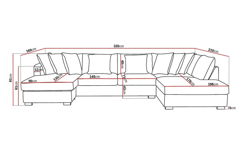 Rossita 5-istuttava Oikeakätinen U-muotoinen Syvä Sohva Divaanilla ja Leponurkkauksella Kankaasta - Beige - Huonekalut - Sohva - Divaanisohva
