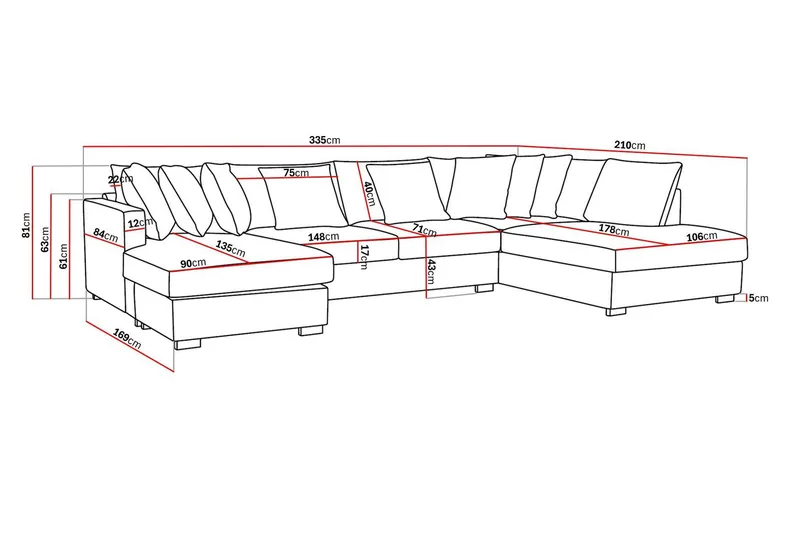 Rossita 5-istuttava Oikeakätinen U-muotoinen Syvä Sohva Divaanilla ja Leponurkkauksella Kankaasta - Ruskea - Huonekalut - Sohva - Divaanisohva