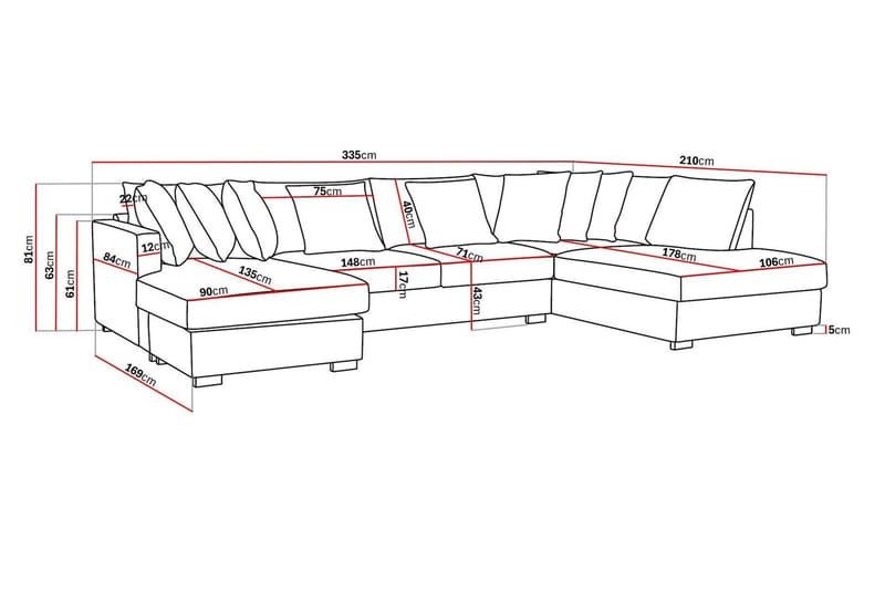 Rossita 5-istuttava Oikeakätinen U-muotoinen Syvä Sohva Divaanilla ja Leponurkkauksella Kankaasta - Ruskea - Huonekalut - Sohva - Divaanisohva