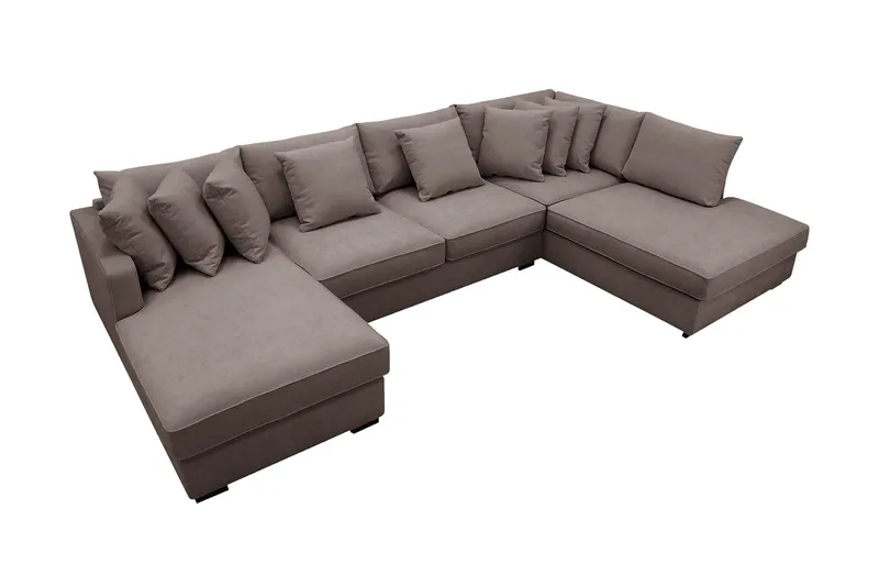 Rossita 5-istuttava Oikeakätinen U-muotoinen Syvä Sohva Divaanilla ja Leponurkkauksella Kankaasta - Ruskea - Huonekalut - Sohva - Divaanisohva