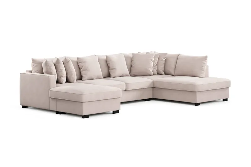 Rossita 5-istuttava Oikeakätinen U-muotoinen Syvä Sohva Divaanilla ja Leponurkkauksella Sametti - Beige - Huonekalut - Sohva - Divaanisohva