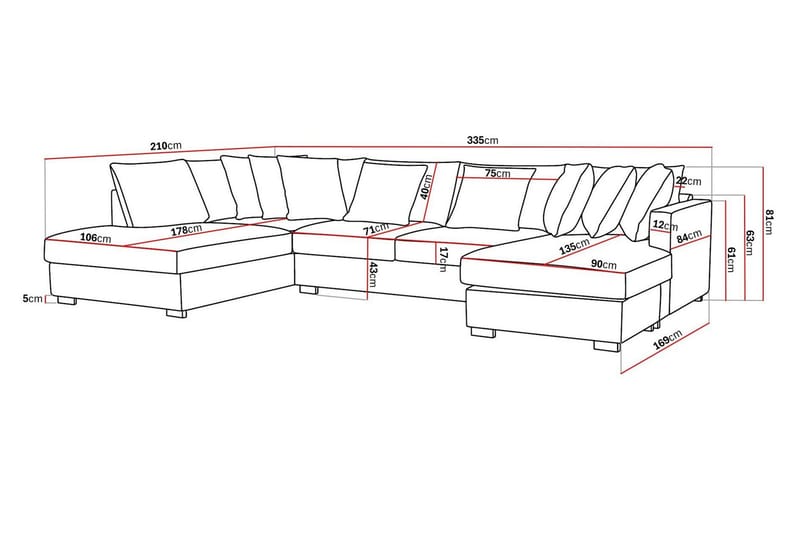 Rossita 5-istuttava Vasenkätinen U-muotoinen Syvä Sohva Divaanilla ja Leponurkkauksella Bouclé-kankaasta - Beige - Huonekalut - Sohva - Divaanisohva
