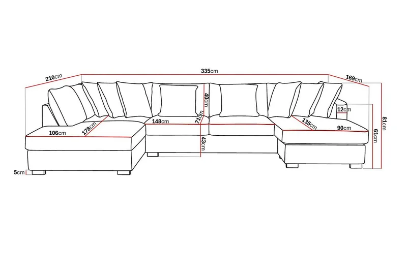 Rossita 5-istuttava Vasenkätinen U-muotoinen Syvä Sohva Divaanilla ja Leponurkkauksella Chenillestä - Beige - Huonekalut - Sohva - Divaanisohva