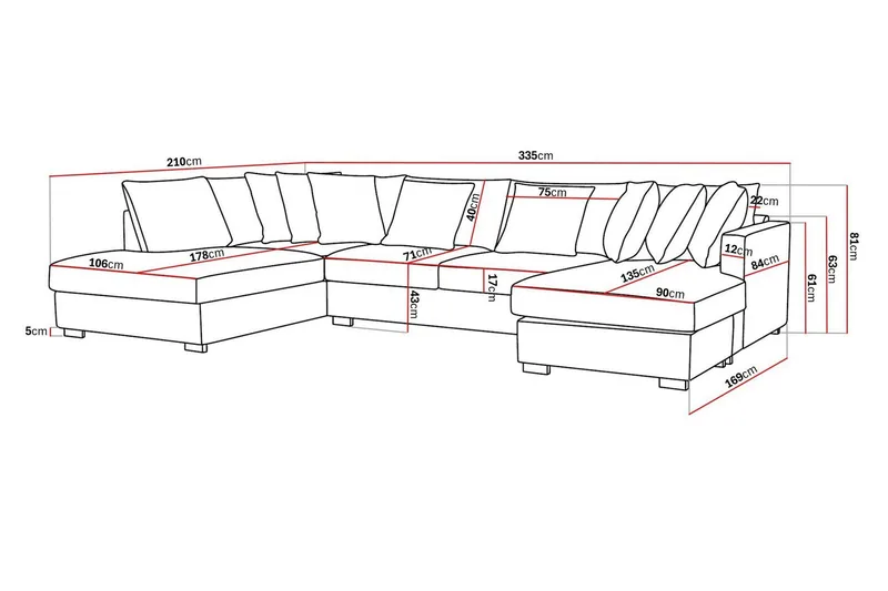 Rossita 5-istuttava Vasenkätinen U-muotoinen Syvä Sohva Divaanilla ja Leponurkkauksella Chenillestä - Harmaa / Ruskea - Huonekalut - Sohva - Divaanisohva