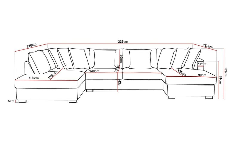 Rossita 5-istuttava Vasenkätinen U-muotoinen Syvä Sohva Divaanilla ja Leponurkkauksella Chenillestä - Harmaa / Ruskea - Huonekalut - Sohva - Divaanisohva
