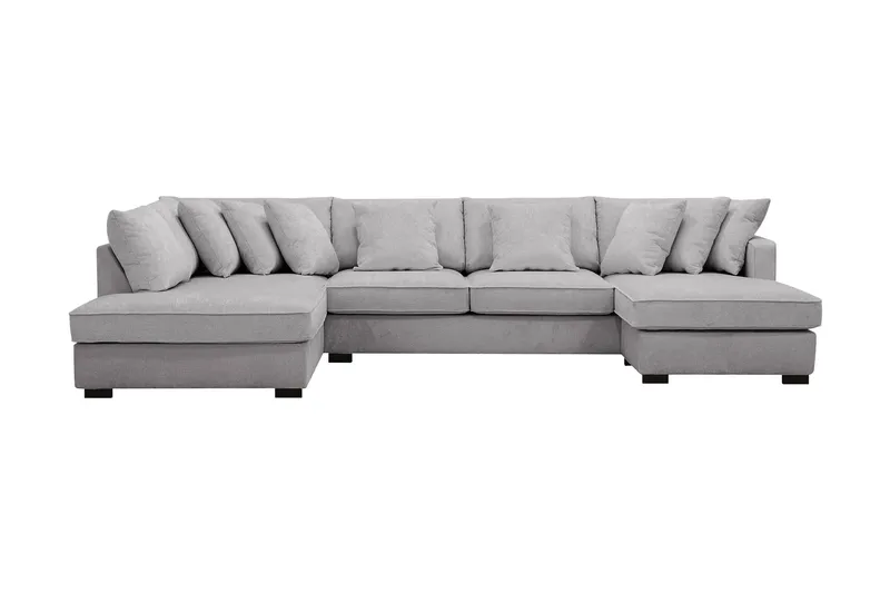 Rossita 5-istuttava Vasenkätinen U-muotoinen Syvä Sohva Divaanilla ja Leponurkkauksella Chenillestä - Harmaa - Huonekalut - Sohva - Divaanisohva