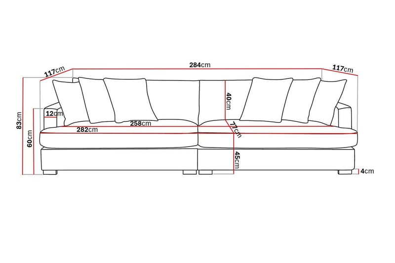 Rossita Lyx 4-istuttava Erittäin Syvä Sohva Kankaasta - Ruskea - Huonekalut - Sohva - 4:n istuttava sohva