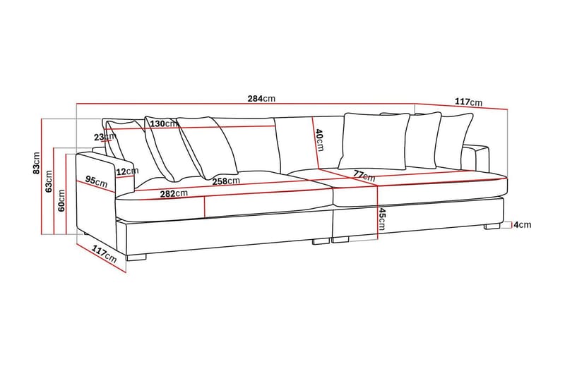 Rossita Lyx 4-istuttava Erittäin Syvä Sohva Vakosametti - Ruskea - Huonekalut - Sohva - 4:n istuttava sohva