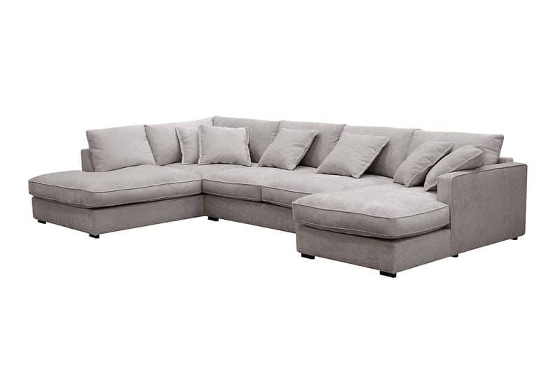 Rossita Lyx 5-istuttava Oikeakätinen U-muotoinen Extra syvä Sohva Divaanilla ja Lepotuoliosalla Chenille-kankaalla - Harmaa/Ruskea - Huonekalut - Sohva - Divaanisohva