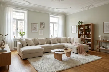 Rossita Lyx 5-istuttava Oikeakätinen U-muotoinen Extra syvä Sohva Divaanilla ja Lepotuoliosalla Kankaalla - Beige - Huonekalut - Sohva - Divaanisohva