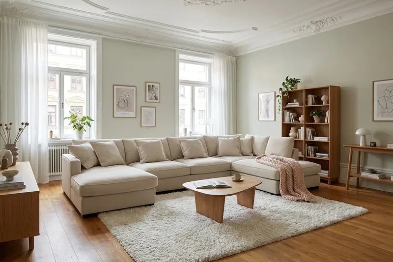 Rossita Lyx 5-istuttava Oikeakätinen U-muotoinen Extra syvä Sohva Divaanilla ja Lepotuoliosalla Kankaalla - Beige - Huonekalut - Sohva - Divaanisohva