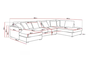 Rossita Lyx 5-istuttava Oikeakätinen U-muotoinen Extra syvä Sohva Divaanilla ja Lepotuoliosalla Sametilla - Beige - Huonekalut - Sohva - Divaanisohva