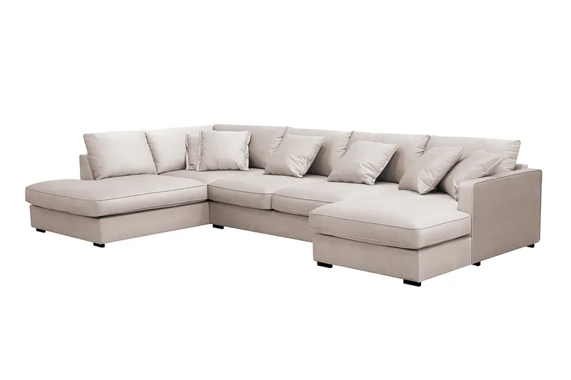 Rossita Lyx 5-istuttava Oikeakätinen U-muotoinen Extra syvä Sohva Divaanilla ja Lepotuoliosalla Sametilla - Beige - Huonekalut - Sohva - Divaanisohva