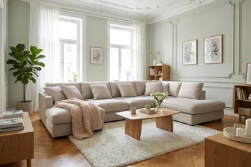 Rossita Lyx 5-istuttava Oikeakätinen U-muotoinen Extra syvä Sohva Divaanilla ja Lepotuoliosalla Sametilla - Beige - Huonekalut - Sohva - Divaanisohva