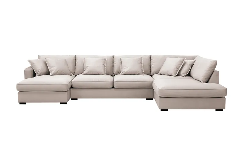 Rossita Lyx 5-istuttava Oikeakätinen U-muotoinen Extra syvä Sohva Divaanilla ja Lepotuoliosalla Sametilla, Beige