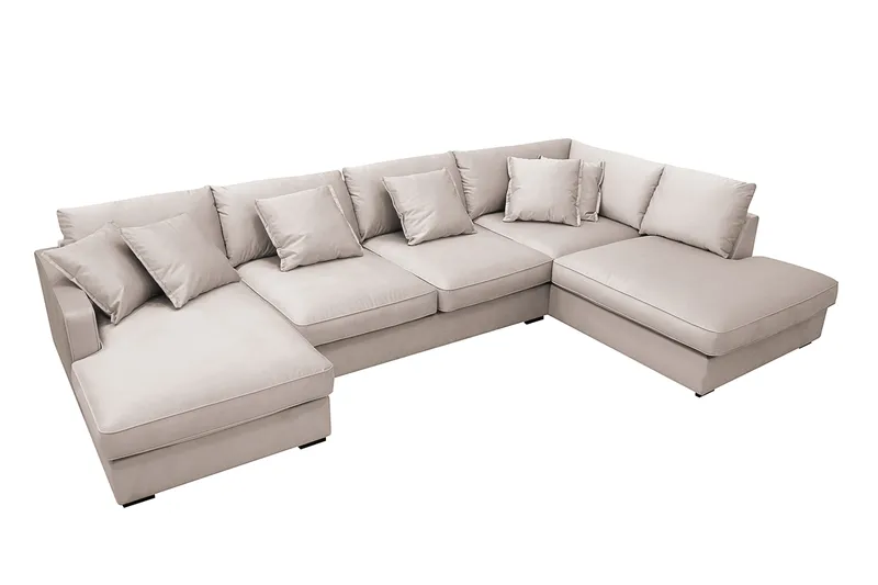 Rossita Lyx 5-istuttava Oikeakätinen U-muotoinen Extra syvä Sohva Divaanilla ja Lepotuoliosalla Sametilla - Beige - Huonekalut - Sohva - Divaanisohva