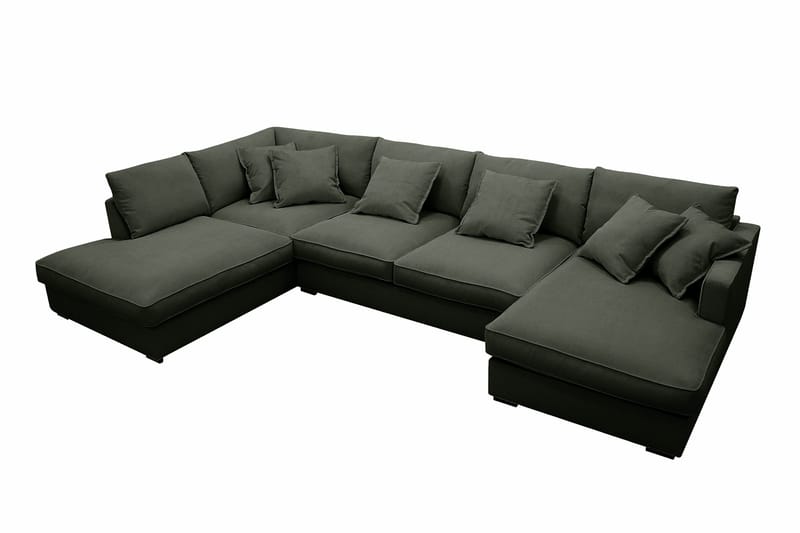 Rossita Lyx 5-istuttava Oikeakätinen U-muotoinen Extra syvä Sohva Divaanilla ja Lepotuoliosalla Vakosametilla - Tummanvihreä - Huonekalut - Sohva - Divaanisohva